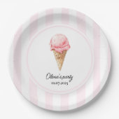 Personalized Pink Ice Cream Cone Birthday Pappteller (Vorderseite)