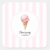 Personalized Pink Ice Cream Cone Party Sticker  (Vorderseite)