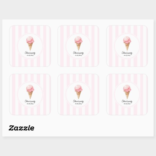 Personalized Pink Ice Cream Cone Party Sticker  (Blatt)