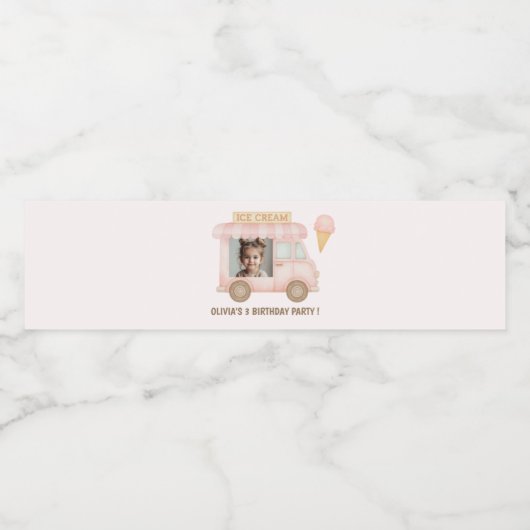 Personalized Pink Ice Cream Truck Birthday  Wasserflaschenetikett (Einzelnes Label)
