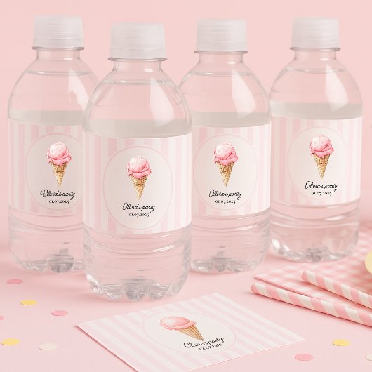 Personalized Pink Ice Cream Wasserflaschenetikett