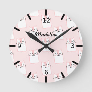 Personalized Pink Kitten Pattern Runde Wanduhr