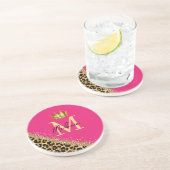 Personalized Pink Leopard Gold Glitter Monogram Getränkeuntersetzer (Seite)