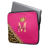 Personalized Pink Leopard Gold Glitter Monogram Laptopschutzhülle (Vorderseite Links)