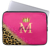 Personalized Pink Leopard Gold Glitter Monogram Laptopschutzhülle (Vorderseite)