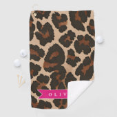 Personalized Pink Leopard Print Chic Animal Print Golfhandtuch (Insitu)