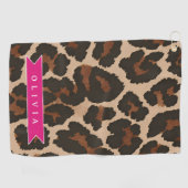 Personalized Pink Leopard Print Chic Animal Print Golfhandtuch (Horizontal)
