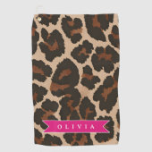 Personalized Pink Leopard Print Chic Animal Print Golfhandtuch (Vorderseite)