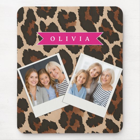 Personalized Pink Leopard Print Chic Animal Print Mousepad (Vorne)
