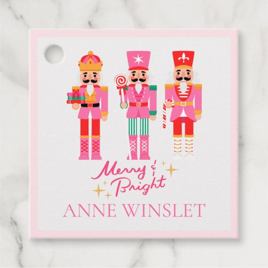 Personalized Pink Merry and Bright Nutcracker Squa Geschenkanhänger (Vorderseite)