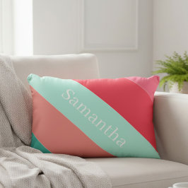 Personalized Pink & Mint Striped Color Block Accen Dekokissen