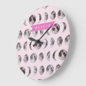 Personalized Pink Moon Phase Celestial Name Gift Große Wanduhr (Winkel)