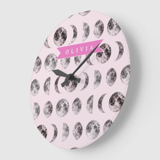 Personalized Pink Moon Phase Celestial Name Gift Große Wanduhr (Winkel)