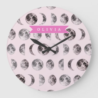 Personalized Pink Moon Phase Celestial Name Gift Große Wanduhr