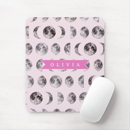 Personalized Pink Moon Phase Celestial Name Gift Mousepad (Mit Mouse)