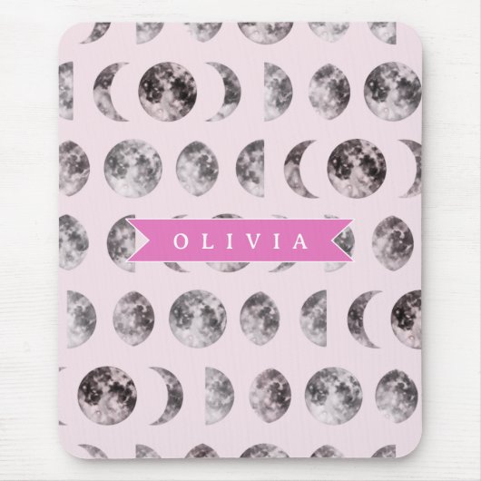 Personalized Pink Moon Phase Celestial Name Gift Mousepad (Vorne)