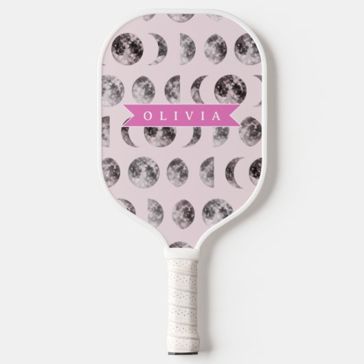 Personalized Pink Moon Phase Celestial Name Gift Pickleball Schläger (Vorderseite)