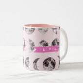 Personalized Pink Moon Phase Celestial Name Gift Zweifarbige Tasse (VorderseiteRechts)