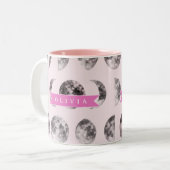 Personalized Pink Moon Phase Celestial Name Gift Zweifarbige Tasse (Vorderseite Links)