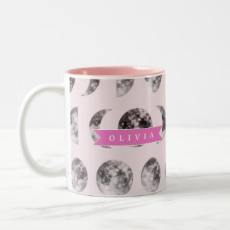 Personalized Pink Moon Phase Celestial Name Gift Zweifarbige Tasse