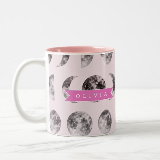 Personalized Pink Moon Phase Celestial Name Gift Zweifarbige Tasse (Links)