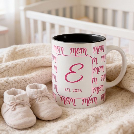 Personalized Pink New Mom Monogram Established Zweifarbige Tasse