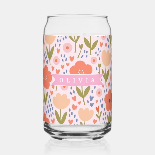 Personalized pink nordic cute folk floral pattern dosenglas (Vorderseite)