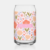 Personalized pink nordic cute folk floral pattern dosenglas (Rückseite)