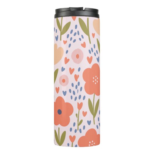Personalized pink nordic cute folk floral pattern thermosbecher (Rückseite)