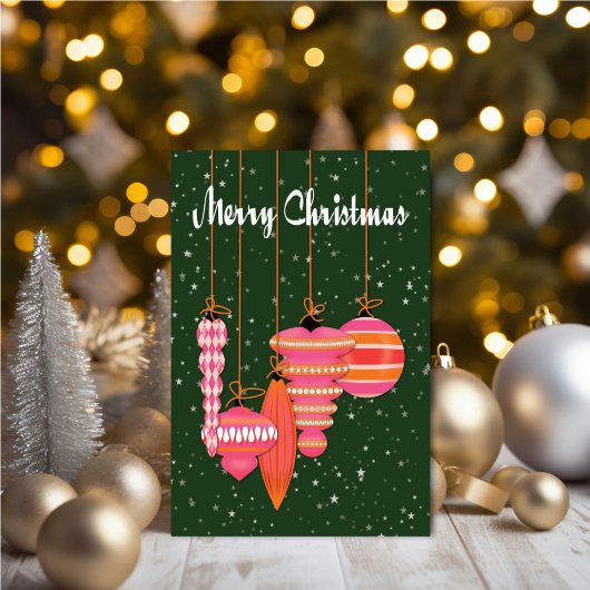 Personalized Pink Ornaments Christmas Karte