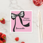 Personalized Pink Paper Napkins with Black Bow Serviette (Beispiel)