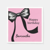 Personalized Pink Paper Napkins with Black Bow Serviette (Vorderseite)