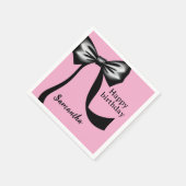 Personalized Pink Paper Napkins with Black Bow Serviette (Ecke)