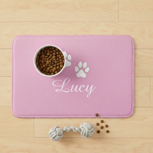 Personalized Pink Pet Feeding Mat with Name Badematte