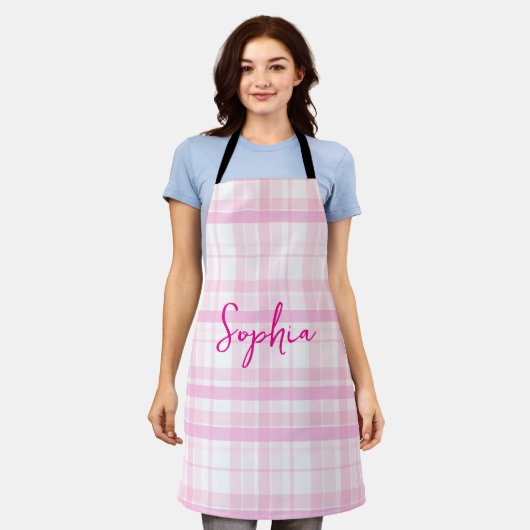 Personalized Pink Plaid Apron   with Name  Schürze (Getragen)