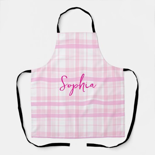 Personalized Pink Plaid Apron   with Name  Schürze (Vorderseite)