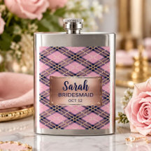 Personalized Pink Plaid Bridesmaid Wedding Date