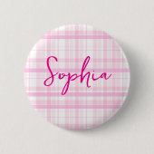 Personalized Pink Plaid button  with Name  (Vorderseite)