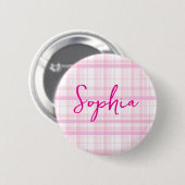 Personalized Pink Plaid button  with Name  (Vorne & Hinten)