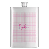 Personalized Pink Plaid Classic Flask with Name  Flachmann (Vorderseite)