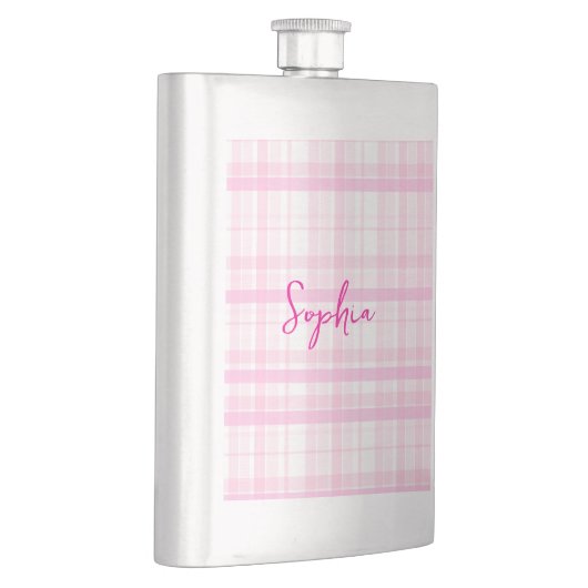 Personalized Pink Plaid Classic Flask with Name  Flachmann (Rechts)