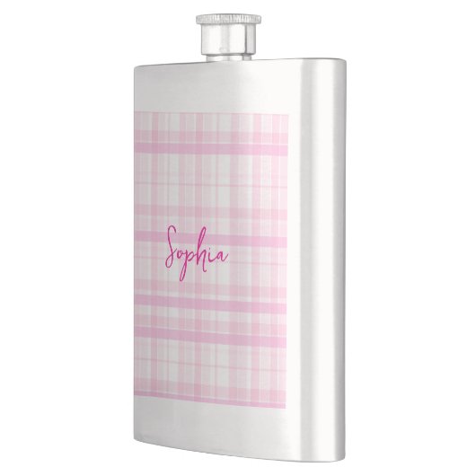 Personalized Pink Plaid Classic Flask with Name Flachmann (Links)