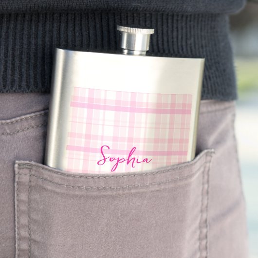 Personalized Pink Plaid Classic Flask with Name  Flachmann (Beispiel)