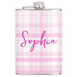 Personalized Pink Plaid Flask  with Name  Flachmann