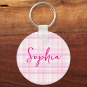 Personalized Pink Plaid keychain with Name Schlüsselanhänger (Vorderseite)
