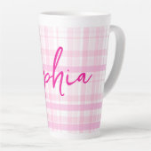 Personalized Pink Plaid Latte Mug with Name  Milchtasse (Rechte Ecke)
