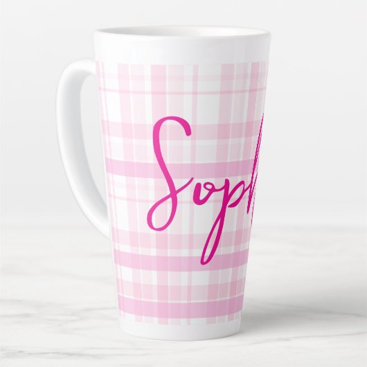 Personalized Pink Plaid Latte Mug with Name  Milchtasse (Linke Ecke)