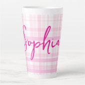 Personalized Pink Plaid Latte Mug with Name Milchtasse (Vorderseite)
