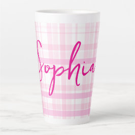 Personalized Pink Plaid Latte Mug with Name  Milchtasse