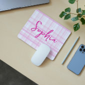 Personalized Pink Plaid Mouse Pad with Name  Mousepad